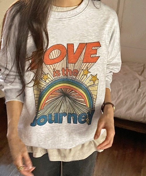 韓国ファッション LOVEレトロプリントスウェット