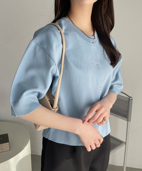 Eclat one(エクラワン)の「半袖 スポンディッシュ カーディガン トップス(ニット/セーター・レディース・オレンジ/ホワイト/アイボリー/ライトブルー・FREE)」の15枚目の写真