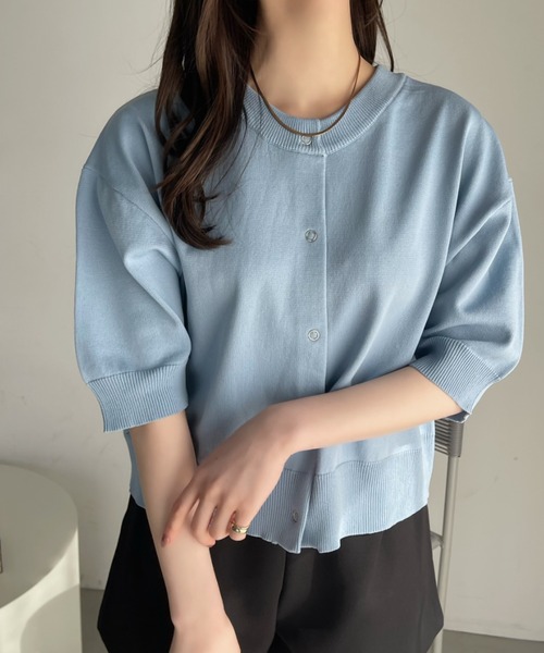 Eclat one(エクラワン)の「半袖 スポンディッシュ カーディガン トップス(ニット/セーター・レディース・オレンジ/ホワイト/アイボリー/ライトブルー・FREE)」の16枚目の写真