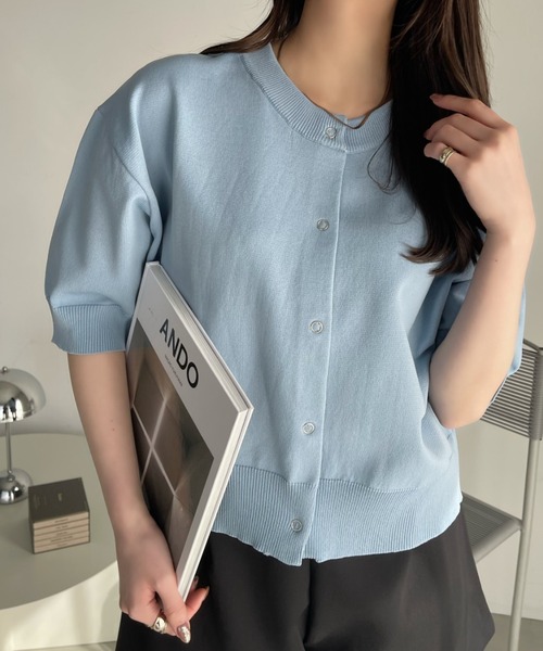 Eclat one(エクラワン)の「半袖 スポンディッシュ カーディガン トップス(ニット/セーター・レディース・オレンジ/ホワイト/アイボリー/ライトブルー・FREE)」の17枚目の写真