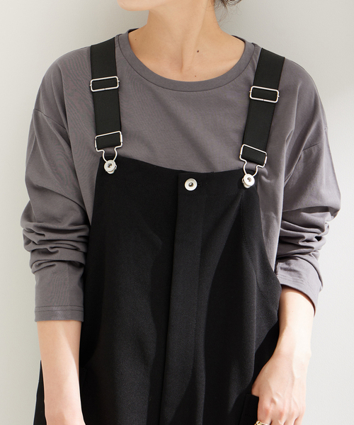 B.C STOCK(ベーセーストック)の「裾スリットロンT(Tシャツ/カットソー・レディース・ネイビー/ブラック系その他/ホワイト・FREE)」の2枚目の写真