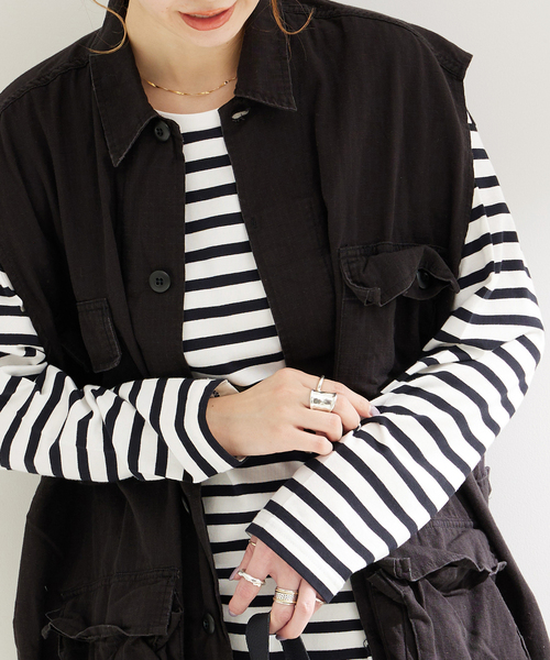 B.C STOCK(ベーセーストック)の「裾スリットロンT(Tシャツ/カットソー・レディース・ネイビー/ブラック系その他/ホワイト・FREE)」の3枚目の写真