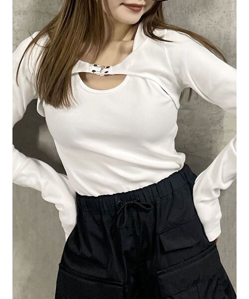 MURUA(ムルーア)の「レイヤードライクテレコトップス(Tシャツ/カットソー・レディース・ホワイト/ピンク/グレー/ブラック・FREE)」の2枚目の写真