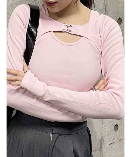 MURUA(ムルーア)の「レイヤードライクテレコトップス(Tシャツ/カットソー・レディース・ホワイト/ピンク/グレー/ブラック・FREE)」の4枚目の写真