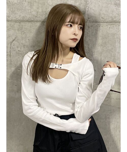 MURUA(ムルーア)の「レイヤードライクテレコトップス(Tシャツ/カットソー・レディース・ホワイト/ピンク/グレー/ブラック・FREE)」の7枚目の写真