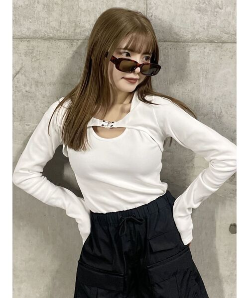 MURUA(ムルーア)の「レイヤードライクテレコトップス(Tシャツ/カットソー・レディース・ホワイト/ピンク/グレー/ブラック・FREE)」の9枚目の写真