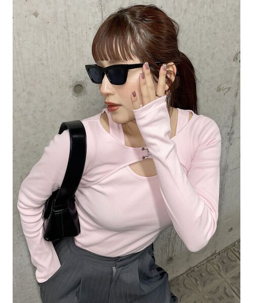 MURUA(ムルーア)の「レイヤードライクテレコトップス(Tシャツ/カットソー・レディース・ホワイト/ピンク/グレー/ブラック・FREE)」の12枚目の写真