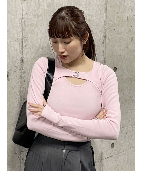 MURUA(ムルーア)の「レイヤードライクテレコトップス(Tシャツ/カットソー・レディース・ホワイト/ピンク/グレー/ブラック・FREE)」の13枚目の写真