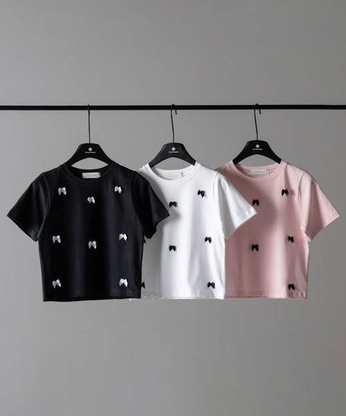me+em select（ミームセレクト）の「※※【 ４color 】ミニリボンバレエコアクロップドＴ ／ mini ribbon ballet core cropped Tee（Tシャツ/カットソー・レディース・ホワイト/ブラック/ピンク/グレー・FREE）」の5枚目の写真