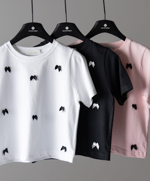 me+em select（ミームセレクト）の「※※【 ４color 】ミニリボンバレエコアクロップドＴ ／ mini ribbon ballet core cropped Tee（Tシャツ/カットソー・レディース・ホワイト/ブラック/ピンク/グレー・FREE）」の6枚目の写真