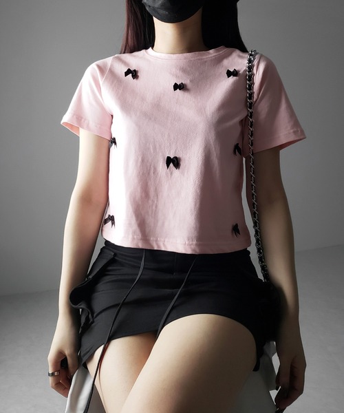 me+em select（ミームセレクト）の「※※【 ４color 】ミニリボンバレエコアクロップドＴ ／ mini ribbon ballet core cropped Tee（Tシャツ/カットソー・レディース・ホワイト/ブラック/ピンク/グレー・FREE）」の18枚目の写真