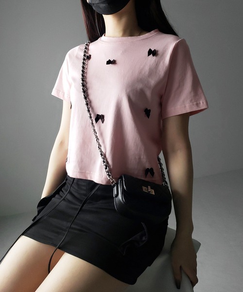 me+em select（ミームセレクト）の「※※【 ４color 】ミニリボンバレエコアクロップドＴ ／ mini ribbon ballet core cropped Tee（Tシャツ/カットソー・レディース・ホワイト/ブラック/ピンク/グレー・FREE）」の19枚目の写真