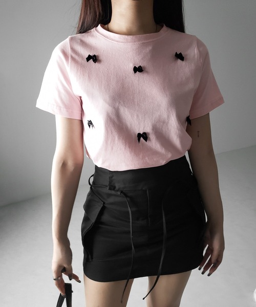 me+em select（ミームセレクト）の「※※【 ４color 】ミニリボンバレエコアクロップドＴ ／ mini ribbon ballet core cropped Tee（Tシャツ/カットソー・レディース・ホワイト/ブラック/ピンク/グレー・FREE）」の20枚目の写真