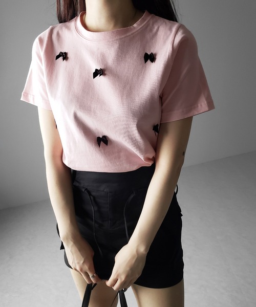 me+em select（ミームセレクト）の「※※【 ４color 】ミニリボンバレエコアクロップドＴ ／ mini ribbon ballet core cropped Tee（Tシャツ/カットソー・レディース・ホワイト/ブラック/ピンク/グレー・FREE）」の21枚目の写真
