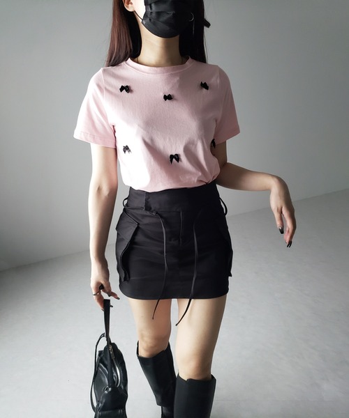 me+em select（ミームセレクト）の「※※【 ４color 】ミニリボンバレエコアクロップドＴ ／ mini ribbon ballet core cropped Tee（Tシャツ/カットソー・レディース・ホワイト/ブラック/ピンク/グレー・FREE）」の22枚目の写真