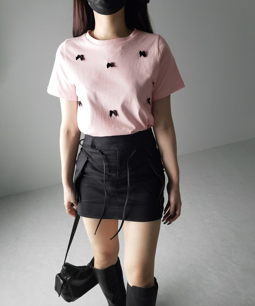 me+em select（ミームセレクト）の「※※【 ４color 】ミニリボンバレエコアクロップドＴ ／ mini ribbon ballet core cropped Tee（Tシャツ/カットソー・レディース・ホワイト/ブラック/ピンク/グレー・FREE）」の12枚目の写真