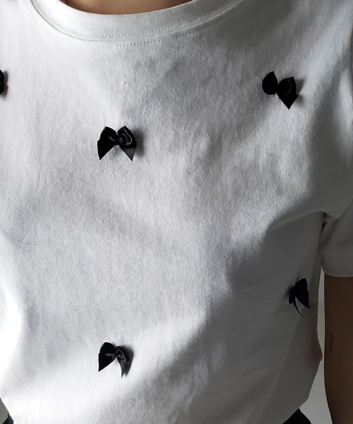 me+em select（ミームセレクト）の「※※【 ４color 】ミニリボンバレエコアクロップドＴ ／ mini ribbon ballet core cropped Tee（Tシャツ/カットソー・レディース・ホワイト/ブラック/ピンク/グレー・FREE）」の7枚目の写真