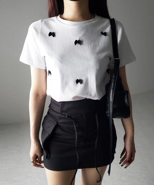 me+em select（ミームセレクト）の「※※【 ４color 】ミニリボンバレエコアクロップドＴ ／ mini ribbon ballet core cropped Tee（Tシャツ/カットソー・レディース・ホワイト/ブラック/ピンク/グレー・FREE）」の9枚目の写真