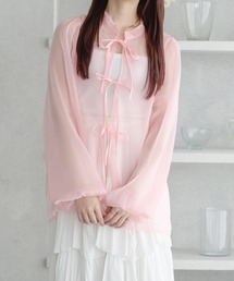 2way glitter sheer ribbon blouse / 2wayラメシアーリボンブラウス