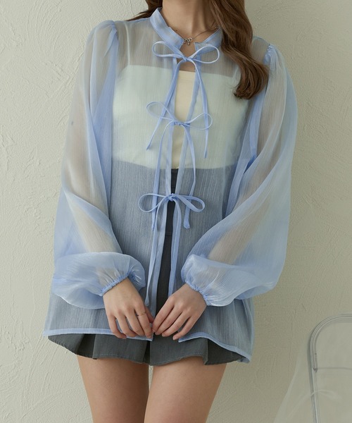 Ambre Neige(アンブルネージュ)の「2way glitter sheer ribbon blouse / 2wayラメシアーリボンブラウス(シャツ/ブラウス・レディース・チャコールグレー/ライトブルー/ブラック/ダークブラウン/アイボリー/ベビーピンク・FREE)」の22枚目の写真
