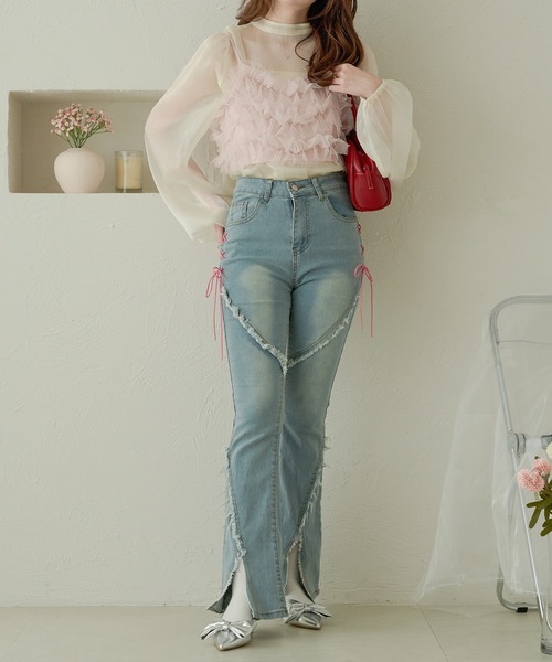 Ambre Neige(アンブルネージュ)の「2way glitter sheer ribbon blouse / 2wayラメシアーリボンブラウス(シャツ/ブラウス・レディース・チャコールグレー/ライトブルー/ブラック/ダークブラウン/アイボリー/ベビーピンク・FREE)」の14枚目の写真