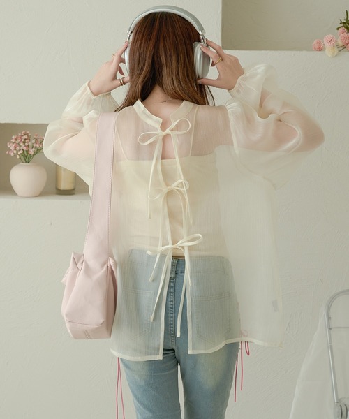Ambre Neige(アンブルネージュ)の「2way glitter sheer ribbon blouse / 2wayラメシアーリボンブラウス(シャツ/ブラウス・レディース・チャコールグレー/ライトブルー/ブラック/ダークブラウン/アイボリー/ベビーピンク・FREE)」の9枚目の写真