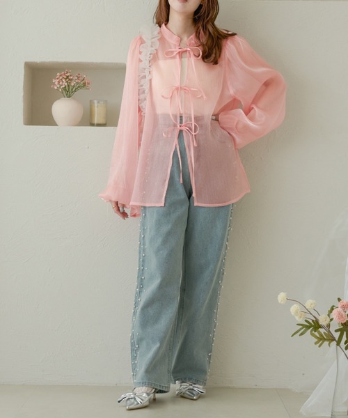 Ambre Neige(アンブルネージュ)の「2way glitter sheer ribbon blouse / 2wayラメシアーリボンブラウス(シャツ/ブラウス・レディース・チャコールグレー/ライトブルー/ブラック/ダークブラウン/アイボリー/ベビーピンク・FREE)」の18枚目の写真