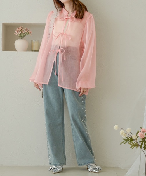 Ambre Neige(アンブルネージュ)の「2way glitter sheer ribbon blouse / 2wayラメシアーリボンブラウス(シャツ/ブラウス・レディース・チャコールグレー/ライトブルー/ブラック/ダークブラウン/アイボリー/ベビーピンク・FREE)」の19枚目の写真