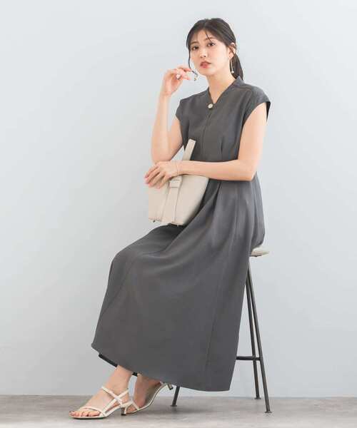 URBAN RESEARCH ROSSO WOMEN（アーバンリサーチ　ロッソ）の「リネンライクウエストシェイプワンピース（ワンピース・レディース・チャコールグレー/ベージュ系その他・36/38）」の12枚目の写真
