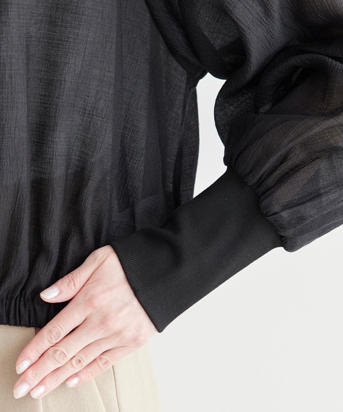 ROPE' PICNIC(ロペピクニック)の「ロングリブシアーライトブルゾン(ブルゾン・レディース・ベージュ系その他/オフホワイト/ブラック・38)」の7枚目の写真