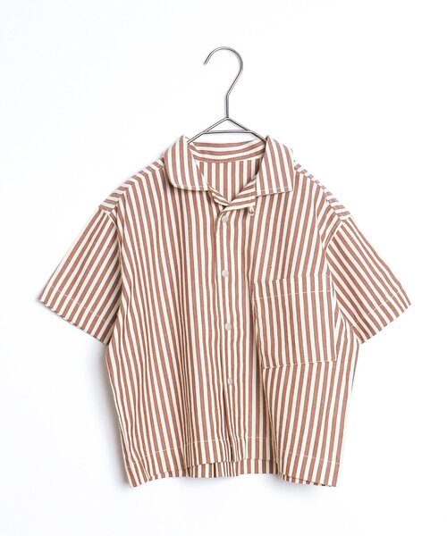 p.premier(ピードットプルミエ)の「半袖ワイドストライプシャツ(シャツ/ブラウス・キッズ・ブルー/イエロー/ブラウン/ピンク・80/90/100/110/120/140/130)」の2枚目の写真