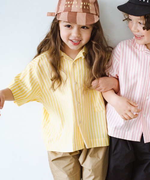 p.premier(ピードットプルミエ)の「半袖ワイドストライプシャツ(シャツ/ブラウス・キッズ・ブルー/イエロー/ブラウン/ピンク・80/90/100/110/120/140/130)」の4枚目の写真