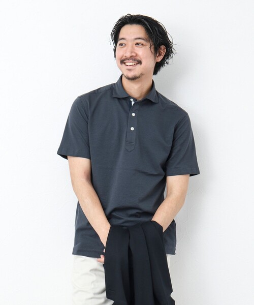 NOLLEY’S（ノーリーズ）の「《ビジカジ対応》サッカーニットテープポロシャツ（ポロシャツ・メンズ・サックスブルー/ブルー系その他/ネイビー・XL/L/M/S）」の7枚目の写真