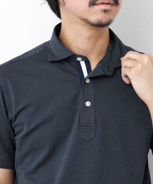 NOLLEY’S（ノーリーズ）の「《ビジカジ対応》サッカーニットテープポロシャツ（ポロシャツ・メンズ・サックスブルー/ブルー系その他/ネイビー・XL/L/M/S）」の8枚目の写真