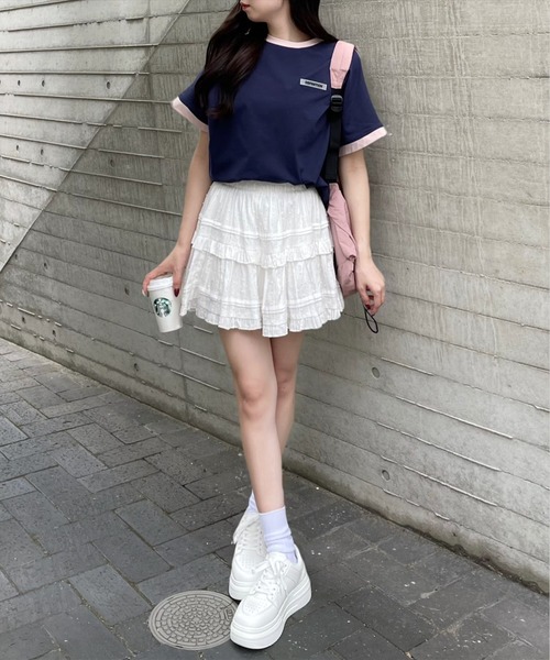 clear（クリア）の「ラバーワッペンライン入りオーバーサイズTシャツ≪2024SS≫（Tシャツ/カットソー・レディース・オフホワイト/ブラック/ネイビー・F）」の22枚目の写真