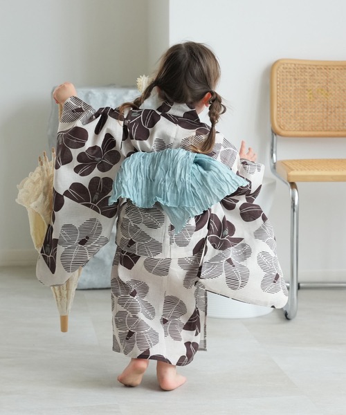 と*ん様 ウタタネ ひよこ商店 浴衣セット utatane｜ひよこ商店 kids 子供浴衣3点セット 女の子 ココアの椿