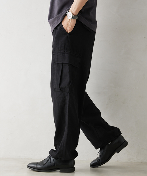 JOURNAL STANDARD relume（ジャーナルスタンダード　レリューム）の「HOUSE HOLD / ハウスホールド コットンリネンイージーカーゴパンツ（カーゴパンツ・メンズ・ブラック/アイボリー/サファリグリーン・LARGE/MEDIUM）」の2枚目の写真