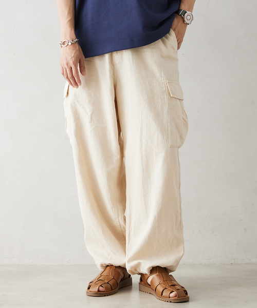 JOURNAL STANDARD relume（ジャーナルスタンダード　レリューム）の「HOUSE HOLD / ハウスホールド コットンリネンイージーカーゴパンツ（カーゴパンツ・メンズ・ブラック/アイボリー/サファリグリーン・LARGE/MEDIUM）」の10枚目の写真