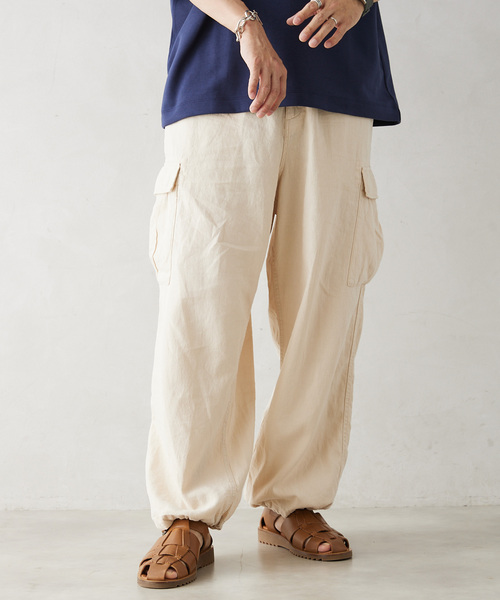 JOURNAL STANDARD relume（ジャーナルスタンダード　レリューム）の「HOUSE HOLD / ハウスホールド コットンリネンイージーカーゴパンツ（カーゴパンツ・メンズ・ブラック/アイボリー/サファリグリーン・LARGE/MEDIUM）」の9枚目の写真