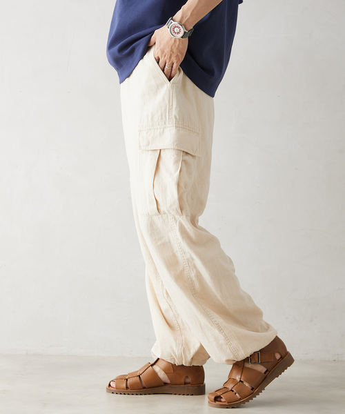 JOURNAL STANDARD relume（ジャーナルスタンダード　レリューム）の「HOUSE HOLD / ハウスホールド コットンリネンイージーカーゴパンツ（カーゴパンツ・メンズ・ブラック/アイボリー/サファリグリーン・LARGE/MEDIUM）」の7枚目の写真