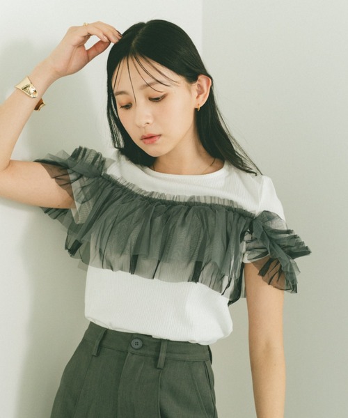 セール】フリルチュールドッキングトップス/2WAY（Tシャツ