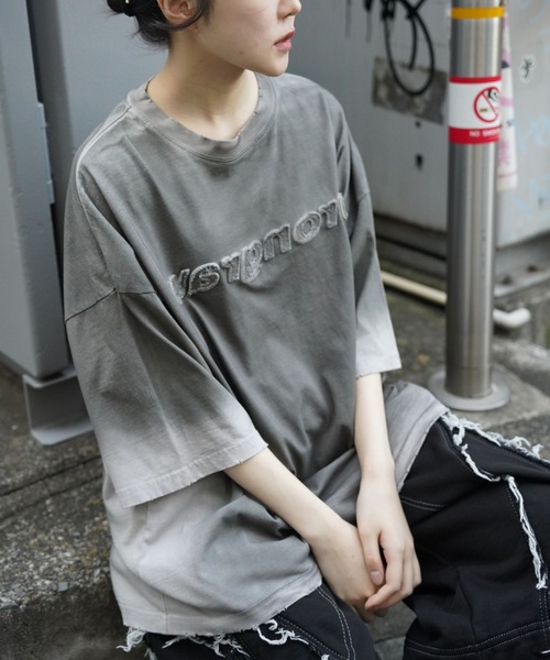 DANKE SCHON(ダンケシェーン)の「DankeSchon/ダンケシェーン/PIGMENT SPRAYING WRONGWAR S(Tシャツ/カットソー・レディース・ブラック/グレー・L/M)」の1枚目の写真