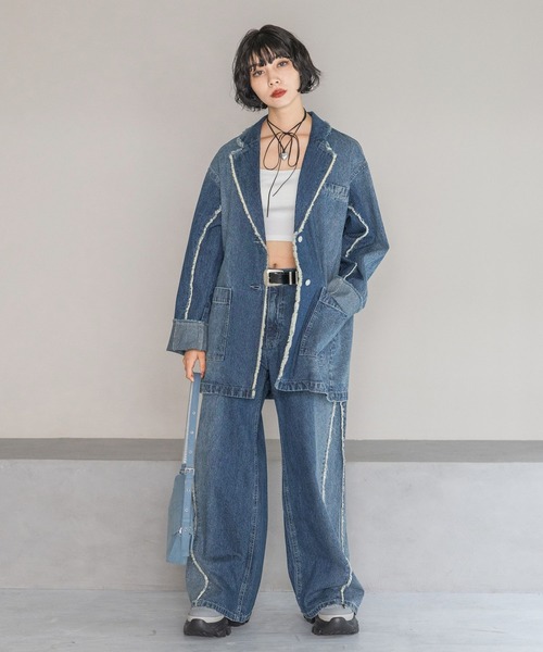 PAGEBOY(ページボーイ)の「ストライプデニムワイドパンツ(デニムパンツ・レディース・ブラック/ブルー・MEDIUM/SMALL)」の4枚目の写真