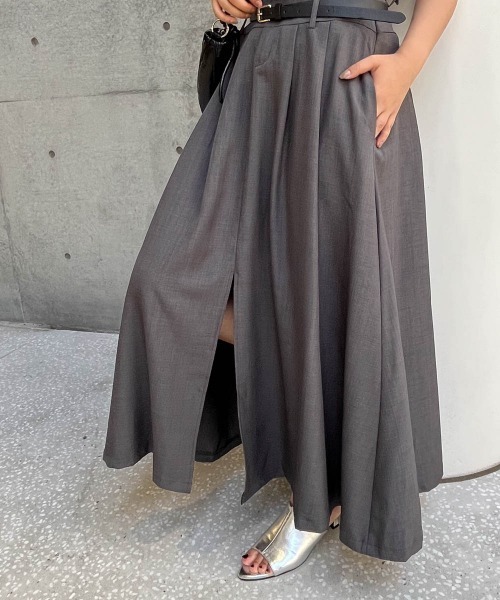 ketty cherie（ケティシェリー）の「ダブルベルトデザインタックワイドスカート≪洗濯機で洗える≫（スカート・レディース・ブラック/グレー・M）」の9枚目の写真