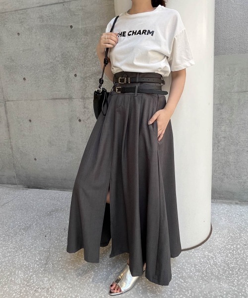 ketty cherie（ケティシェリー）の「ダブルベルトデザインタックワイドスカート≪洗濯機で洗える≫（スカート・レディース・ブラック/グレー・M）」の10枚目の写真