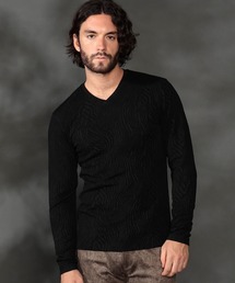 HIDEAWAYS NICOLE | ゼブラ風ブリスタ-ジャカードＶネックプルオーバー(Tシャツ/カットソー)