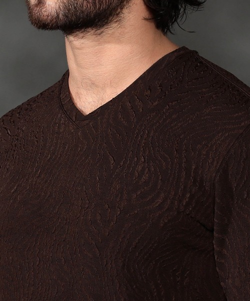 HIDEAWAYS NICOLE（ハイダウェイニコル）の「ゼブラ風ブリスタ-ジャカードＶネックプルオーバー（Tシャツ/カットソー・メンズ・オフホワイト/ブラック/モカ/ダークブラウン・MEDIUM/X-LARGE/LARGE）」の11枚目の写真