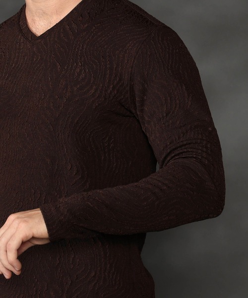 HIDEAWAYS NICOLE（ハイダウェイニコル）の「ゼブラ風ブリスタ-ジャカードＶネックプルオーバー（Tシャツ/カットソー・メンズ・オフホワイト/ブラック/モカ/ダークブラウン・MEDIUM/X-LARGE/LARGE）」の12枚目の写真