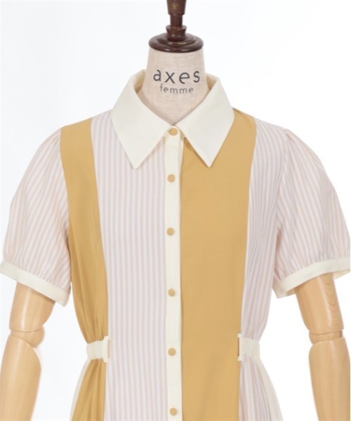 axes femme(アクシーズファム)の「ストライプ切替シャツワンピース(シャツワンピース・レディース・イエロー/ネイビー/ブラック・FREE)」の19枚目の写真