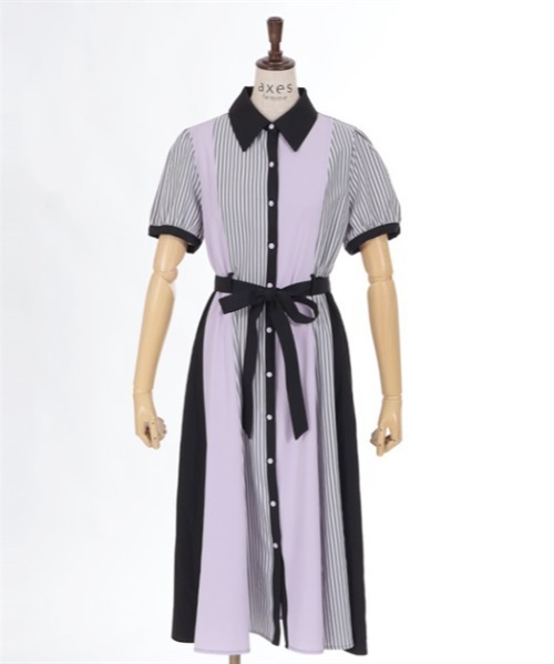 axes femme(アクシーズファム)の「ストライプ切替シャツワンピース(シャツワンピース・レディース・イエロー/ネイビー/ブラック・FREE)」の12枚目の写真